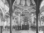 (27/48): Wntrze synagogi w Wocawku<br>rys. Adolf Kozarski, ryt. Julian Schubeler, 1872 r.<br>Wntrze synagogi z wejcia od ul. abiej, proj. F. Tournella z 1854 r.
