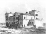 (43/48): Dworzec we Wocawku<br>rys. i ryt. Julian Cegliski, 1863 r.<br>Widok dworca od pd. Budynek wzniesiony w 1862 r., zburzony w 1972 r.